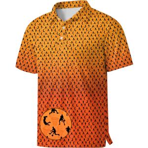 Party Mens Golf Shirt Print Short Sleeve Moisture Wicking Funny Sport Performance Polo Shirts for Men (Orange, XL)