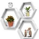 Hexagon Floating Shelves Set of 3, White Wooden Hexagon Shelves for Wall Decor, Modern Honeycomb Floating Hanging Shelf, Decorative Wall Organizer for Living Room, Bedroom, Bathroom