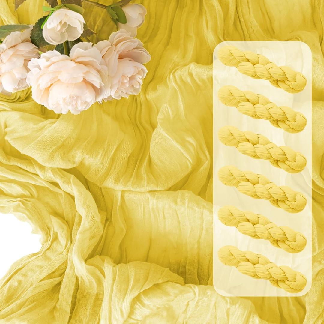 Light Yellow Cheesecloth Table Runner,6 Pack 21x120Inch-Gauze Table Runner Boho Cheese Cloth Table Runner for Wedding, Bridal & Baby Shower, Birthday Party,Spring Easter,Holiday Home Decor