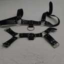 Men's Black Leather Punk Clubwear Harness, Half Chest Harness with Tongue Buckle Closure