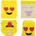 Konsait Emoticon Bags for Emoticon Party Supplies(12 Pack), Emoticon Drawstring Backpack Shoulder Bag Bulk for Kids Birthday Emoticon Party Gift