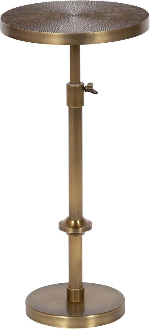Kate and Laurel Engles Traditional Adjustable-Height Pedestal Drink Table; 10 x 10 x 30; Antique Brass; Vintage Round Indoor Metal Plant Stand with Embossed Sunburst Pattern (Gold)