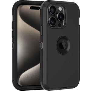 for iPhone 15 Pro Max Case, with Built in Screen Protector Heavy Duty Drop Protection, Full Body Rugged Shockproof Dust Proof Protective Phone Cover for Apple iPhone 15 Pro Max 6.7 (Black)