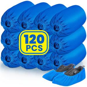 120 Pack(60 Pairs) Shoe Covers Disposable, Non-woven Fabric Shoes Covers for Indoor, Blue Durable & Reusable Disposable Boot & Shoe Covers, Larger Size Fits Various Shoes