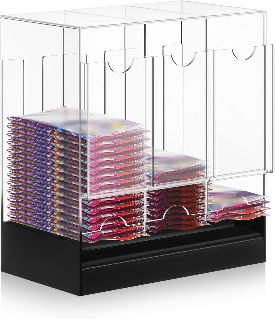 2 Pcs Acrylic Booster Pack Dispenser, Card Dispenser Storage and Organizer, for Trading Card, Booster Packs, Sports & More (Black Base 3 Slots)