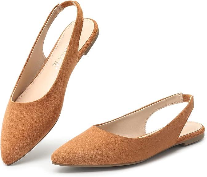 SM NEW YORK Women's brown boats 6 
Flats Shoes Women Slingback Pointed Toe Comfort Womens Flats,Tan1
