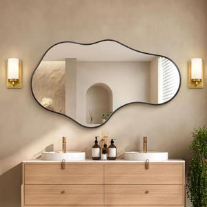 Irregular Wall Mirror, 24"x40" Black Abstract Asymmetrical Mirrors for Wall, Decorative Cloud Aesthetic Mirror for Bathroom, Bedroom, Cloakroom, Entryway, Shatter-Proof Aluminum Alloy Frame