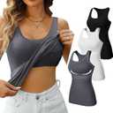 V FOR CITY Racerback Tank Tops for Women with Shelf Bra Cotton Wide Strap Camisole Yoga Cami Shirts 3 Pack, M