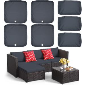ClawsCover 7Pack Outdoor Seat and Back Cushions Replacement Covers Fit for 3/5 Pieces 4-Seater Wicker Rattan Patio Furniture Conversation Set Sectional Couch,Dark Gray-Large(Include Cover Only)