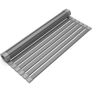 KABUM 17.72x11.81 Heavy-Duty Aluminum Alloy Roll Up Dish Drying Rack, Food-Safe Coating with Anti-Skid Silicone, Extra Wide & Thickened Sink Drying Rack for Kitchen Counter, Space-Saving Organizer