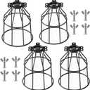 Retisee 4 Pack Farmhouse Vintage Industrial Metal Lamp Guard Cage, Adjustable Industrial Light Cage Replacement, Black DIY Lamp Shade Replacement Accessories for Hanging Pendant Lighting, 4.72 x 4.72 x 7.09 inch