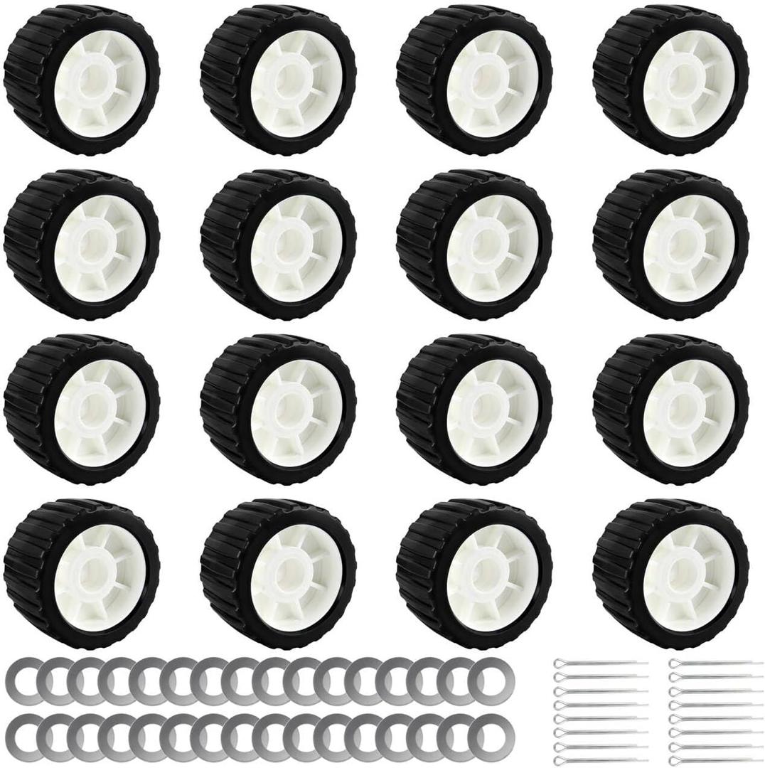 ORLANG 3" Width x 5" OD Heavy Duty Boat Trailer Ribbed Wobble Rollers, Boat Trailer Roller,Boat Wobble Roller,Marine Ribbed Wobble Roller Kit with Washers and pins (Blue/Black/Yellow)