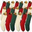Jerify 20 Pcs18 Inch Christmas Stockings Handmade Knitted Christmas Stockings Large Cable Burgundy Green and Beige Hanging Stockings Set for Family Holiday Christmas Party Decorations Xmas Gift