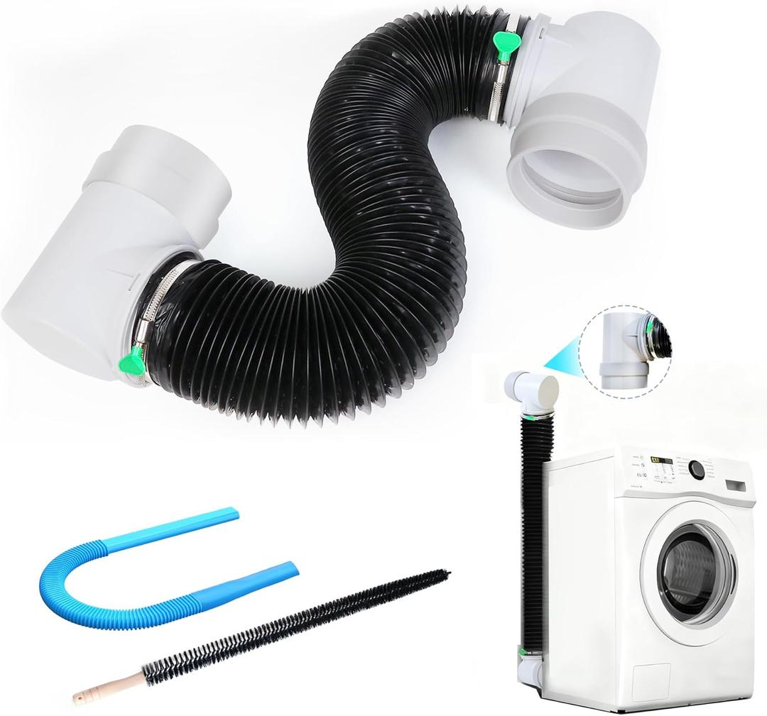 2026 Upgrade Dryer Vent Hose for Tight Space, Dryer Vent Hose Kit, 90 Degree Dryer Vent Elbow with Dual Silicone Seal Connector, Dryer Cleaning Kit, High Sealability, Dryer Vent Vacuum Hose Attachment