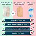 HANDARTE Leather Orthopedic Insoles | Padded Comfort Shoe Inserts for Men/Women | 100% Natural Goatskin - ChromeFree, Anti Sweat & Anti-Odor - Suitable for No-Socks (US W10/M8.5 | EU42)