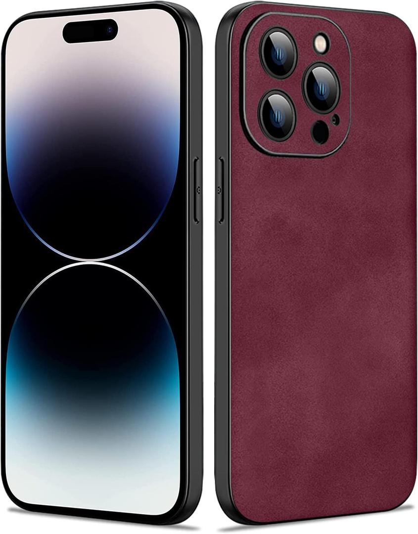 for iPhone 14 Pro Max Case(2022), TPU and Suede PU Leather Case, Anti-Vibration Anti-Slip Ultralight Luxury Case for iPhone 14 Pro Max 6.7 Inch, for Men Women(Burgundy)