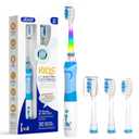 SEAGO Kids Electric Toothbrush with 2 Mins Brushing Timer and 4 Replacement Bursh Heads, Rainbow LED Light Make Brushing Fun, Boys Battery Powerd Toothbrush for 4-12 Years OldSG-977 (Light Blue)