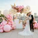 Pink Ivory Rose Gold Balloon Arch Kit  Double Stuffed Light Pink Cream White Balloons with Gold Butterflies for Baby Shower, Bridal, Birthday, Princess, Engagement, Garden Party Decorations