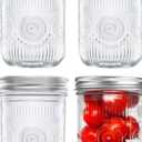 Amzcku 16oz vintage Mason Jars with Lids, Wide Mouth Canning Jar, Safe For Storage, Canning, Pickling, Preserving, Fermenting, DIY Crafts & Decor 4 Pack