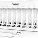 Dlyfull 8 Bay AA AAA Battery Charger with USB-C High-Speed Charging, Independent Slot for 1.2V Ni-MH Ni-CD Rechargeable Batteries, Cable Included
