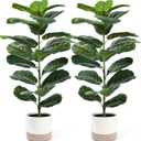 Der Rose 2 Pack 30" Artificial Fiddle Leaf Fig Tree, Mid-Size Realistic Plants Indoor & Outdoor Fake Plants for Apartment Home Living Room Office Decor (30" Without LED Lights)