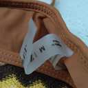 ZAFUL Women's Colorblock Stripes Triangle Halter Tied Cheeky Thong Bikini Set High Cut Two Piece Bathing Suit (Medium, 1-coffee)