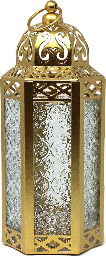 Vela Lanterns Hanging Metal Moroccan Decorative Candle Lantern Holder for Patio, Home Decor and Weddings, Indoor Outdoor - Gold, Large