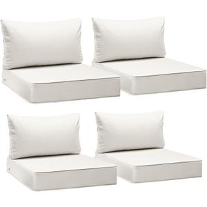 AAAAAcessories Outdoor Seat Cushions for Chairs, Fade-Resistant, Waterproof Patio Furniture Replacement Cushions, 25.5" x 25.5" x 5" + 25.5" x 13.5", Set of 4, Creamy White