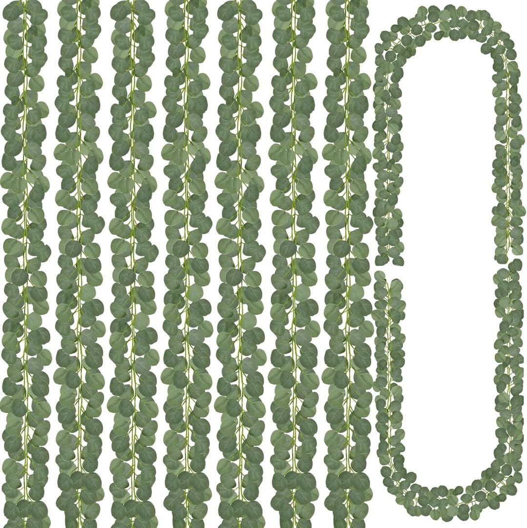 CQURE 96Pcs Eucalyptus Garland,Artificial Eucalyptus Leaves Table Greenery Garland Wreath Vines for Wedding Party Table Fireplace Home Decor