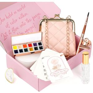 Funto Travel Watercolor Set, Fashion 12-Color Outdoor Paint Kit, with Crossbody Bag, Art Craft, Paint Supplies, Stocking Stuffers for Teen Girls, Portable Gift for Art, 12 Fl Oz