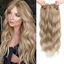PANEWAY Hair Toppers For Women 20inch Long Wavy Curly Hair Topper Honey Blonde With Highlights Clip In Synthetic Wiglets Hair Pieces For Women