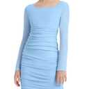 EXARUS Teens Bodycon Dresses Tween Prom Long Sleeve Party Grduation Dance Ruched Short Tight Dress Blue 14 Years