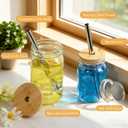 16oz Glass Mason Cup with Bamboo Lids, 2Pack Wide Mouth Mason Jars, Boba Cups with Lids and Straw, for Iced Coffee Juice Milkshake Tea 