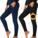 FULLSOFT 2 Pack Fleece Lined Leggings with Pockets for Women High Waisted Thermal Winter Yoga Pants for Workout Running, Medium
