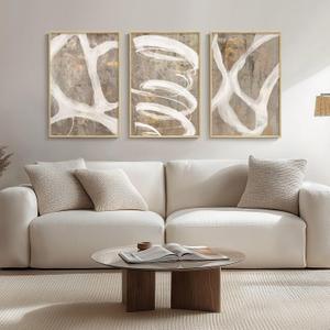 Framed Abstract Brown White Wall Art for Living Room, 3 Piece Modern Beige Canvas Artwork, Large Minimalist Contemporary Painting Prints for Bedroom Dining Room Hallway Office Wall Decor 16x24 Inch