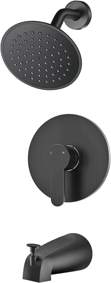 WRISIN Black Shower Faucet Set with Tub Spout, Black Shower Head and Handle Set, Bathtub Faucet Set with 6 Inch High-Pressure Rain Showerhead