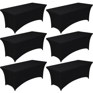 Pureegg Spandex Tablecloth 6ft - 6 Pack, Fitted and Stretch Table Cover for Rectangle Tables, Wrinkle-Resistant and Secure Fabric for Outdoor, Picnic, Party, Wedding, Banquet and Birthday, Black