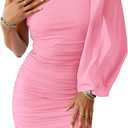 BTFBM Summer Dresses for Women 2026 One Shoulder Long Sleeve Ruched Bodycon Cocktail Party Wedding Guest Dress Spring Outfits (Pink, S)