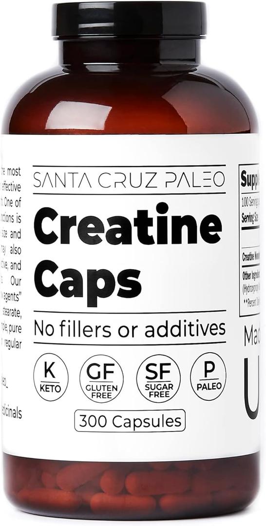 Santa Cruz Paleo Creatine Capsules, Supports Muscle Growth & Energy, Gluten Free, Keto, Sugar Free, Paleo, No Fillers or Additives, Creatine Monohydrate Pills, 2500mg, 100 Servings, 300 Capsules