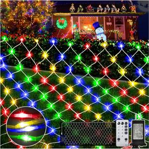 KNONEW Christmas Net Lights 420 LEDs 13ft x 6.6ft Outdoor Mesh Lights Connectable Waterproof 8 Modes & Timer Plug-in Net Fairy Lights for Bushes Garden Party Wedding Holiday,Multicolor