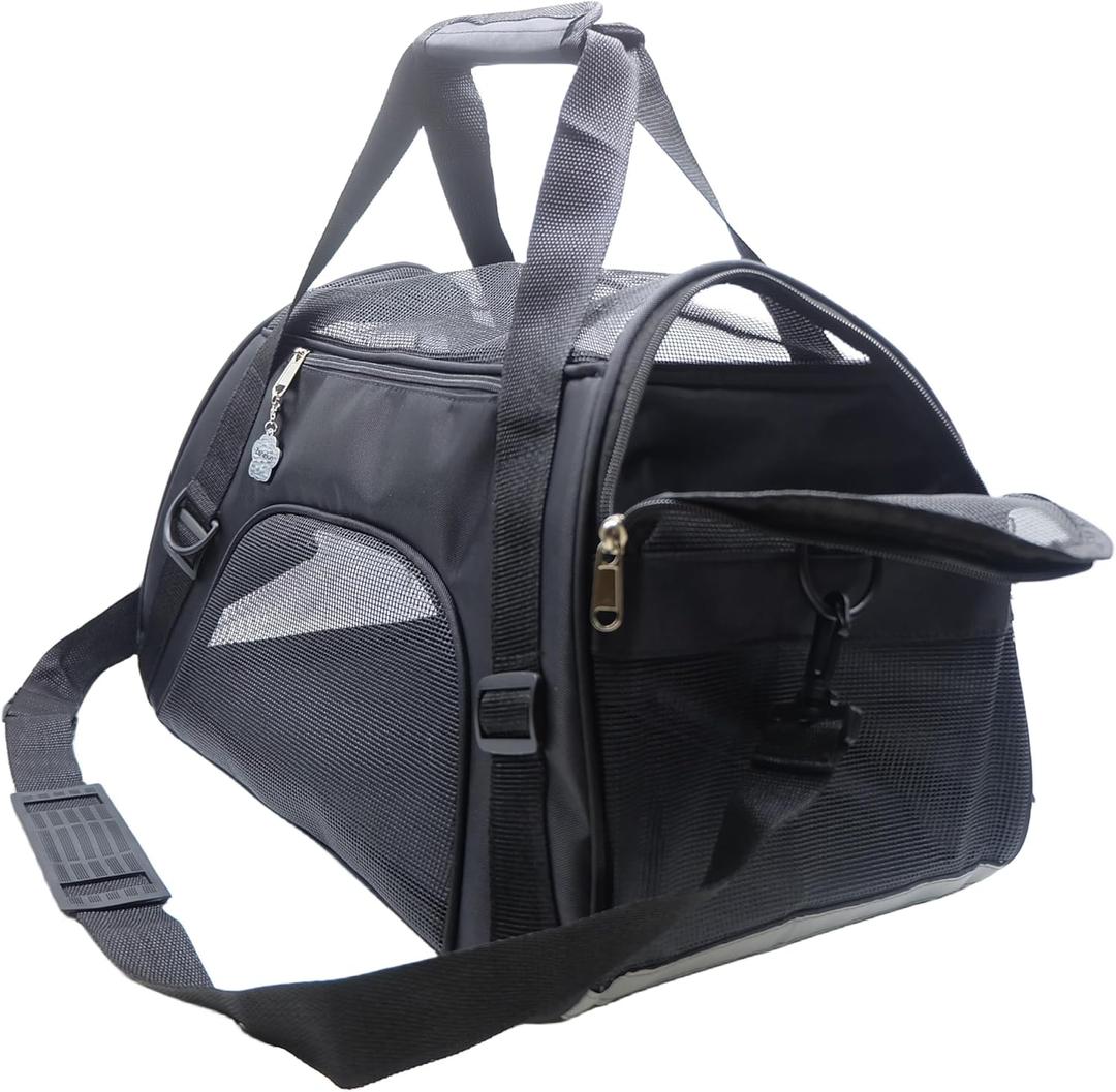Cat Carrier, Soft-Sided Pet Travel Carrier for Cats, Dogs Puppy Comfort Portable Foldable Pet Bag Airline Approved (Medium-Black)
