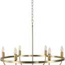 6-Light Chandelier Farmhouse Pendant Light Industrial Metal Hanging Light Classic Candle Ceiling Modern Chandelier for Kitchen Island Living Room Entryway Foyer Bedroom (Gold)
