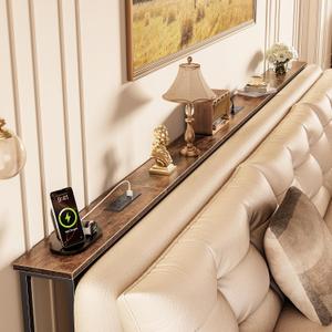 Huuger 110 Inch Sofa Table with Power Outlets, Skinny Behind Couch Table