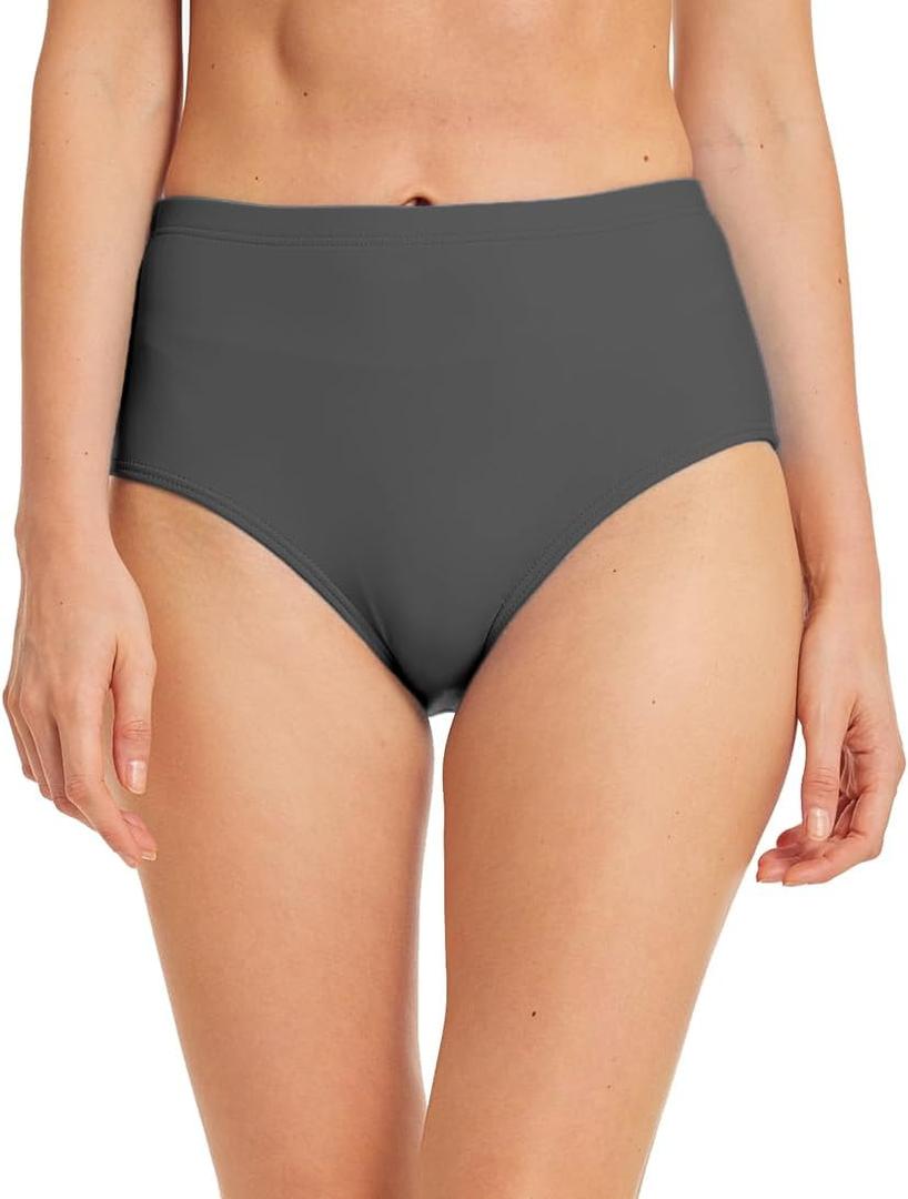 Micosuza Women's Swim Bottom High Waist Retro Basic Full Coverage Bikini Tankini Swimsuit Briefs (12, Grey)