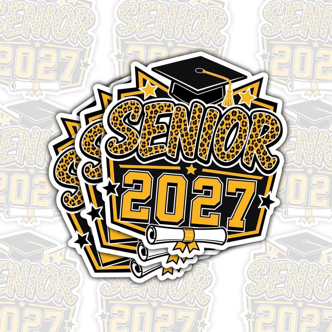 3PCS Senior 2027 Stickers, Graduation Leopard Print Decals Waterproof Vinyl for Laptop Water Bottle Tumbler Phone Case, Class of 2027 Gifts for Students Teachers Graduation Party, 3in