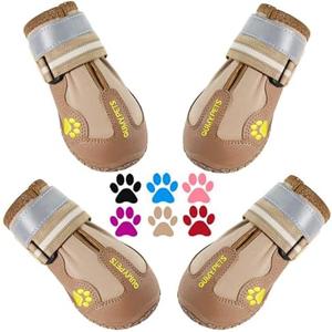 QUMY Dog Shoes for Large Dogs, Medium Dog Boots & Paw Protectors for Winter Snowy Day, Summer Hot Pavement, Waterproof in Rainy Weather, Outdoor Walking, Indoor Hardfloors Anti Slip Sole Khaki 6