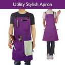 Kitchen Apron, Work Apron, Canvas, Multiple Pockets, Gardening, Painting, BBQ, Artist, Carpenter, Sizes M to XXL, Purple (Purple, XXL)