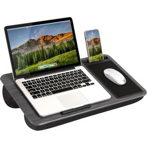 LAPGEAR Home Office Lap Desk with Device Ledge, Mouse Pad, and Phone Holder - Gray Woodgrain - Fits up to 15.6 Inch Laptops - Style No. 91545