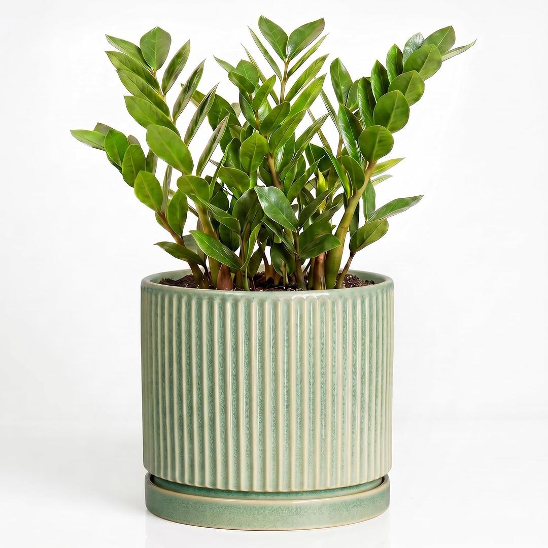 Ceramic Flower Pots, 10 Inch Plant Pot, Round Planter, Green