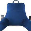 IPYNBAP Reading Pillow with Arms for Adults, Back Pillow for Bed Sitting Up, Shredded Memory Foam Backrest Pillow with Pockets & Removable Washable Cover, Lounging, Watching TV, Reading(20inch Navy)
